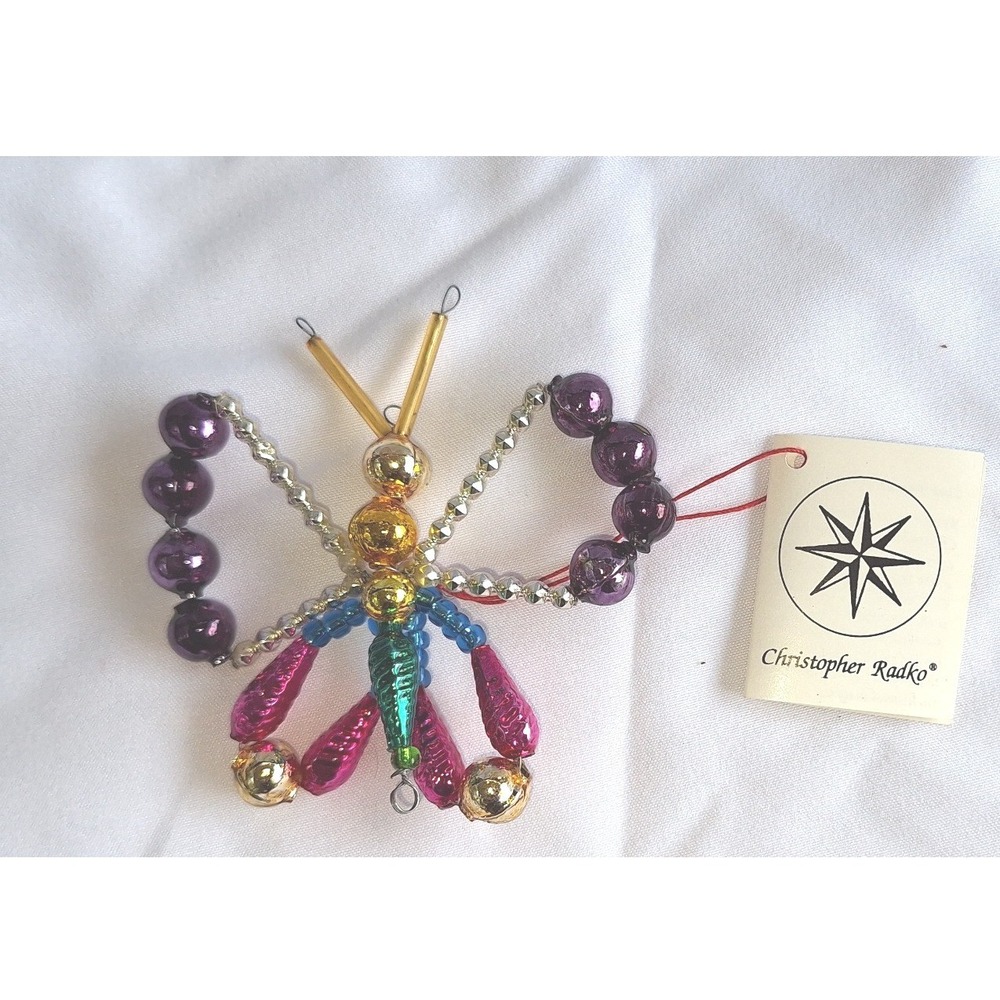 Christopher Radko Butterfly Glass beaded Ornament flutter bys vtg 1992